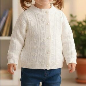 Girls White Cardigan w/Pearl Buttons